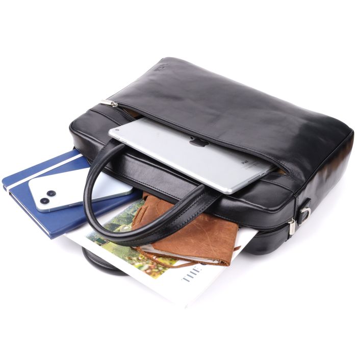 Місткий чоловічий портфель з відділенням для ноутбука з гладкої натуральної шкіри Tony Perotti 20859_1 (9637-38 nero) чорний