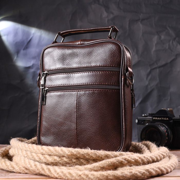 Зручна чоловіча сумка з ручкою шкіряна 21276 Vintage коричнева