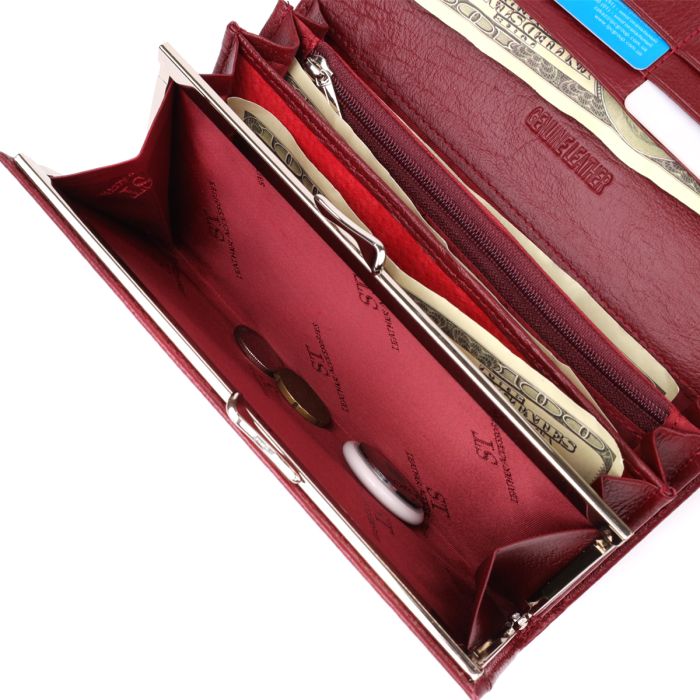 Елегантний гаманець у два складення з натуральної шкіри ST Leather 23065 бордовий