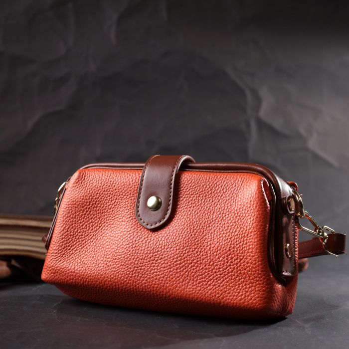 Женский клатч с интересной защелкой из натуральной кожи Vintage 22424 оранжевый.