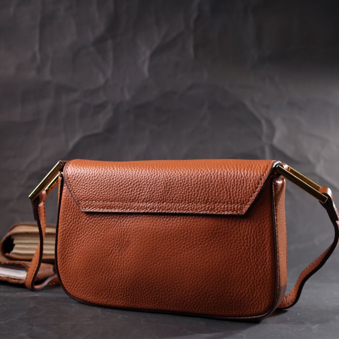 Модна сумка з жорстким каркасом з натуральної шкіри Vintage 22390 коричнева