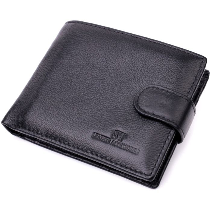 Горизонтальный мужской кошелек из натуральной кожи ST Leather 22443 черный