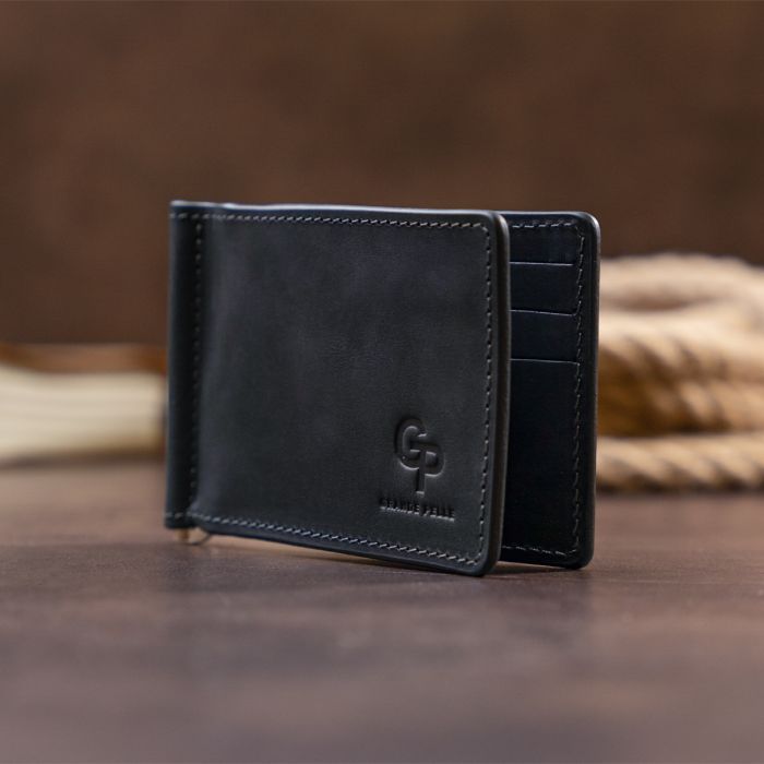 Стильний затискач для грошей без застібки Grande Pelle 11294 чорний