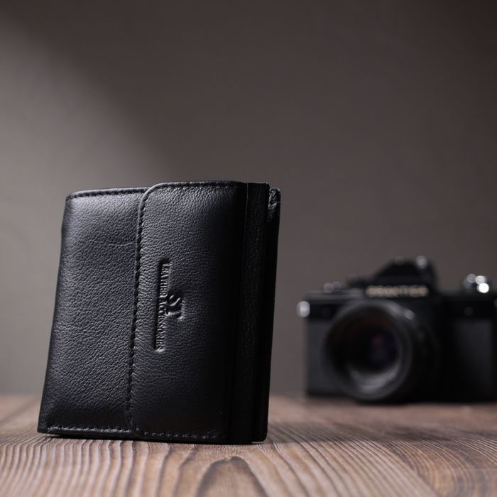 Женский кошелек среднего размера с монеткой снаружи из натуральной кожи ST Leather 22719 черный