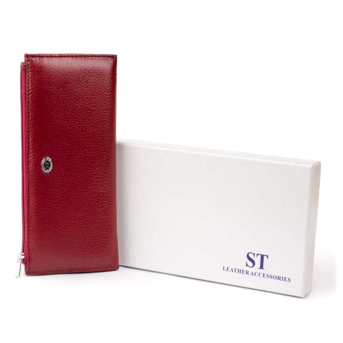 Горизонтальный тонкий кошелек из кожи женский ST Leather 19326 бордовый