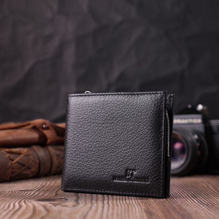Гаманець середнього розміру з оригінальною монетницею ST Leather 22458 чорний