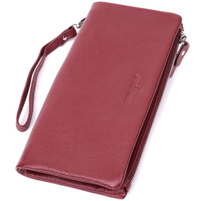 Добротный женский кошелек-клатч с двумя молниями из натуральной кожи ST Leather 22528 бордовый