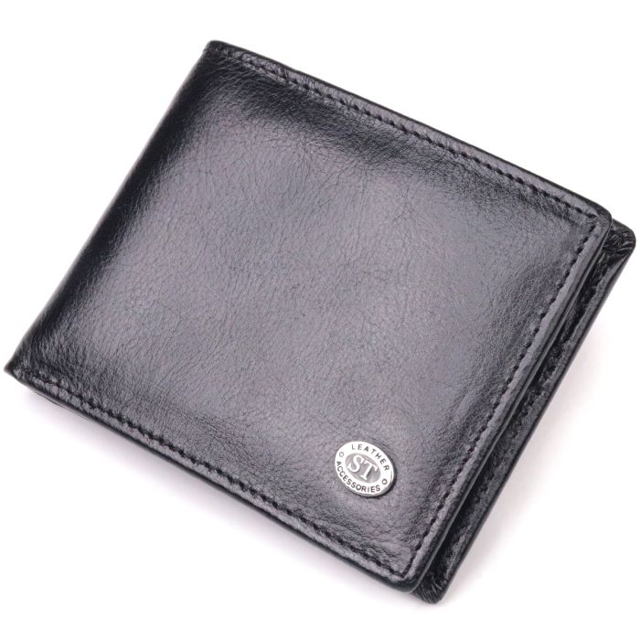 Компактный зажим для денег из натуральной гладкой кожи ST Leather 19416 черный