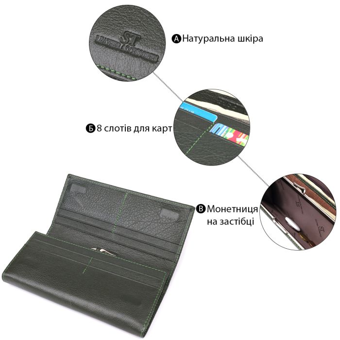 Стильный кошелек в два сложения из натуральной кожи ST Leather 23066 зеленый