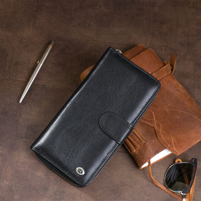 Вертикальний місткий гаманець зі шкіри унісекс ST Leather 19300 чорний