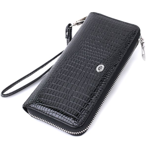 Лакированный женский кошелек на молнии из натуральной кожи ST Leather 22678 черный