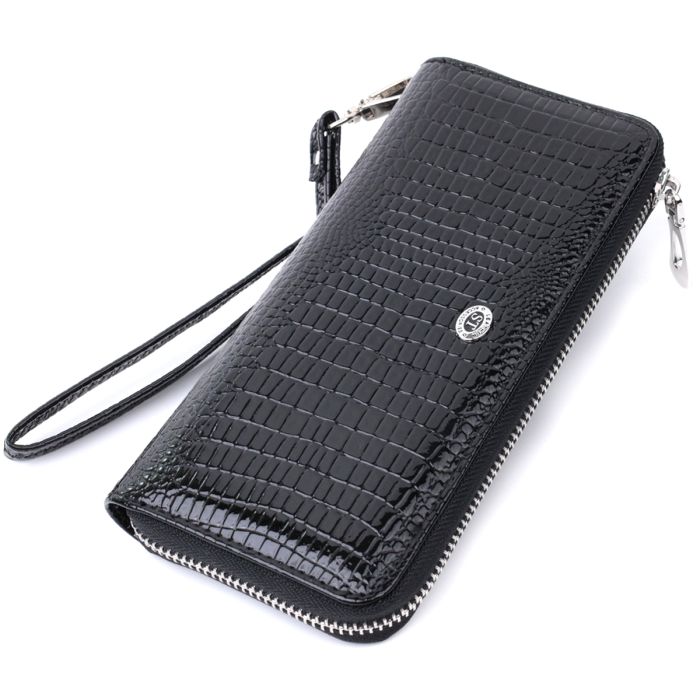 Лакированный женский кошелек на молнии из натуральной кожи ST Leather 22678 черный