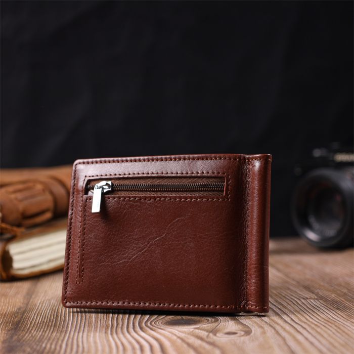 Удобный зажим для денег из натуральной гладкой кожи ST Leather 19427 коричневый