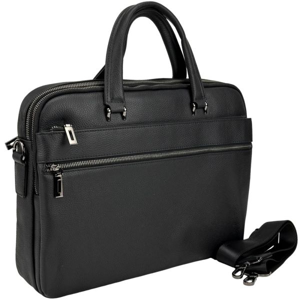Мужская кожаная сумка для документов на два отдела Tiding Bag A25F-252311A черная