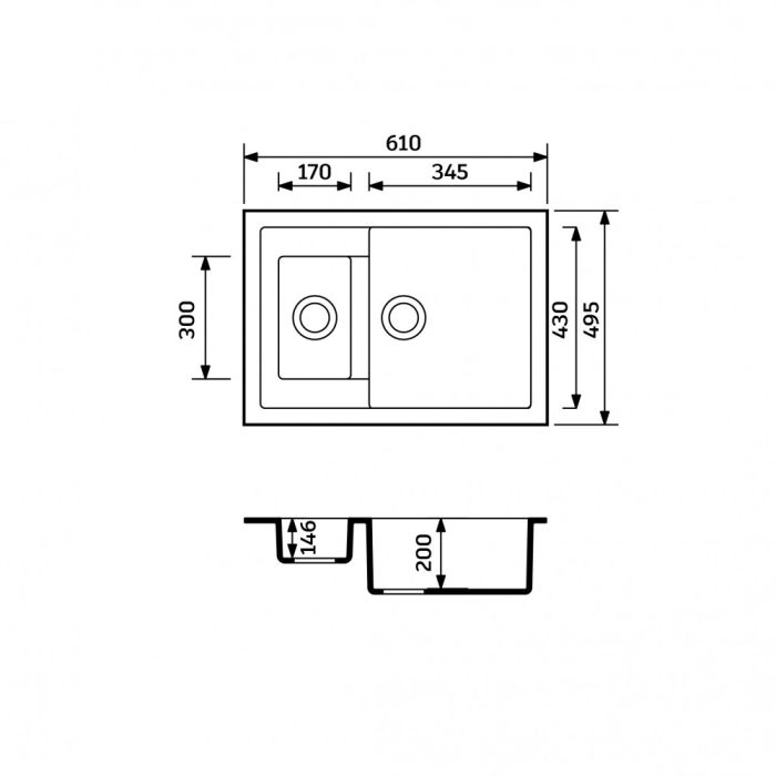 Кухонная мойка Adamant DUPLEX антрацит 610x495x200 мм с дополнительной чашей