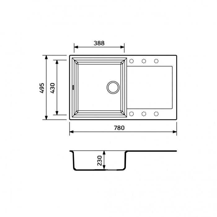 Кухонная мойка Adamant HORIZON серая 780x495x230 мм, с крылом