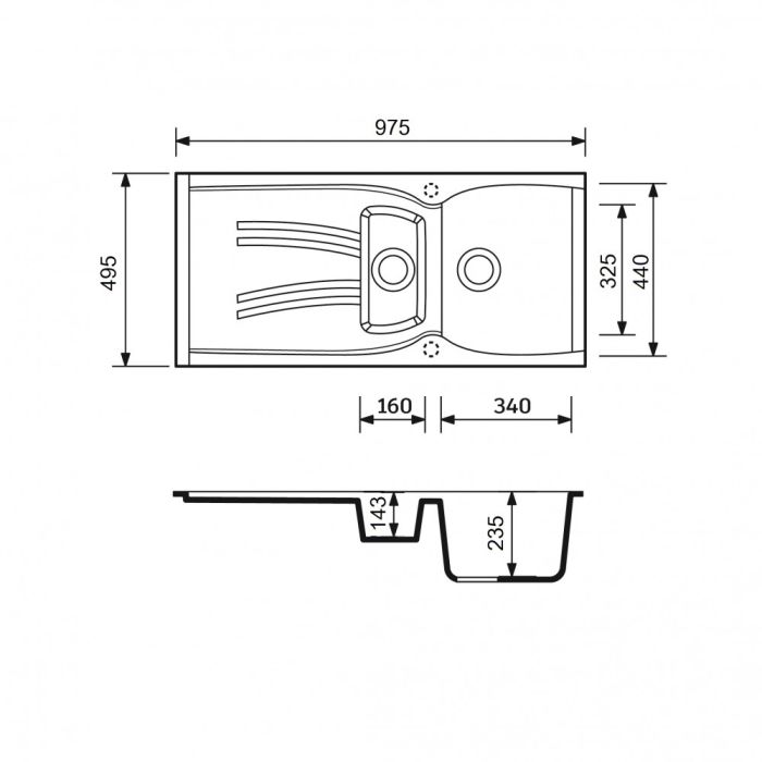 Кухонная мойка Adamant NEW LINE PLUS коричневая 975x495x235 мм, с крылом