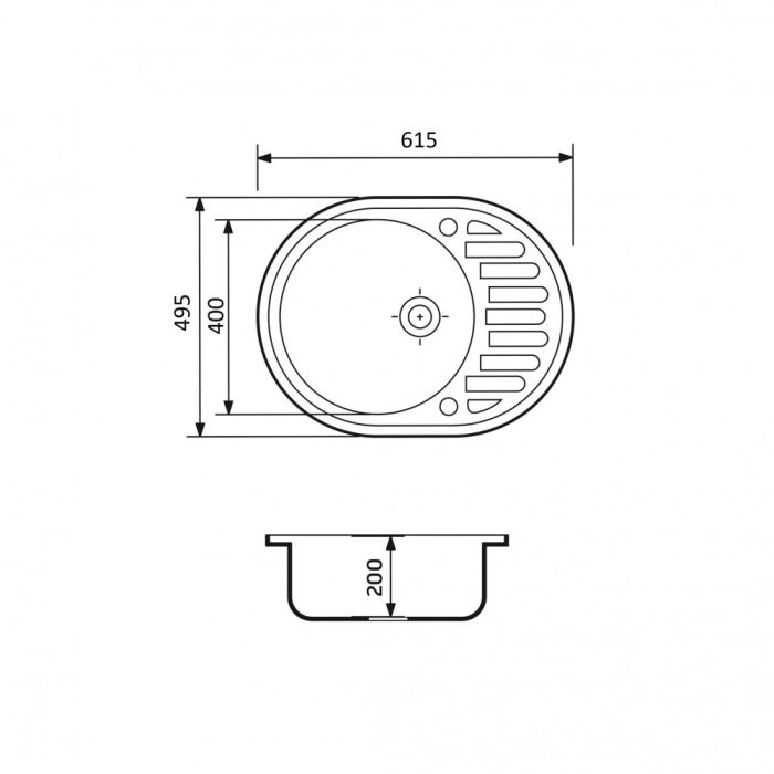 Кухонная мойка Adamant OVUM черная 615x495x200 мм, с крылом