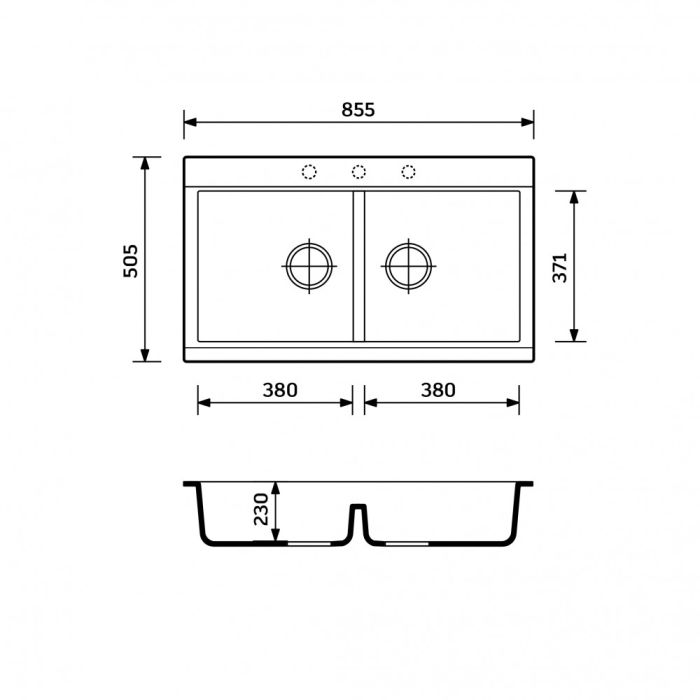 Кухонная мойка Adamant SIMILAR черный металлик 885x505x230 мм, 2 полноразмерные чаши