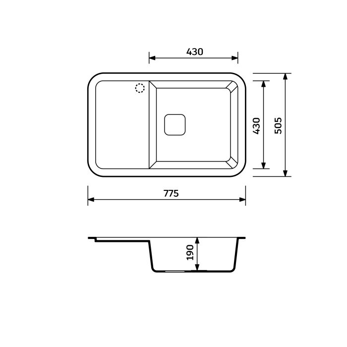 Кухонная мойка Adamant EXISTENCE серая 775x505x190 мм, с крылом