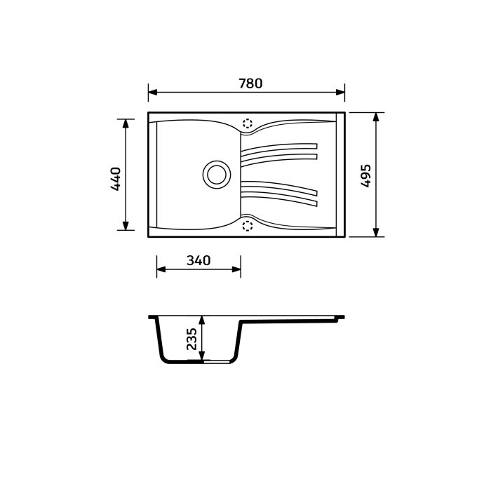 Кухонная мойка Adamant NEW LINE белая 780x495x235 мм, с крылом