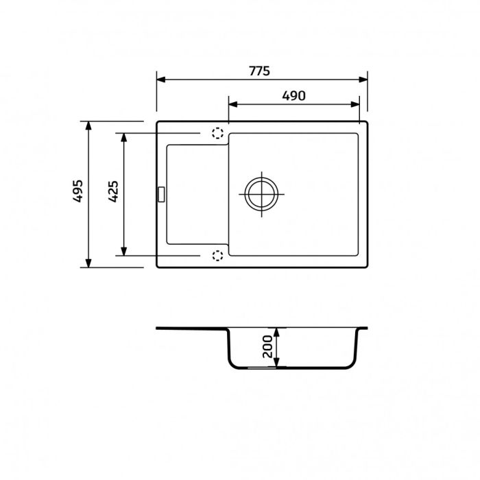 Кухонная мойка Adamant GENERAL ivory 775x495x200 мм, с крылом