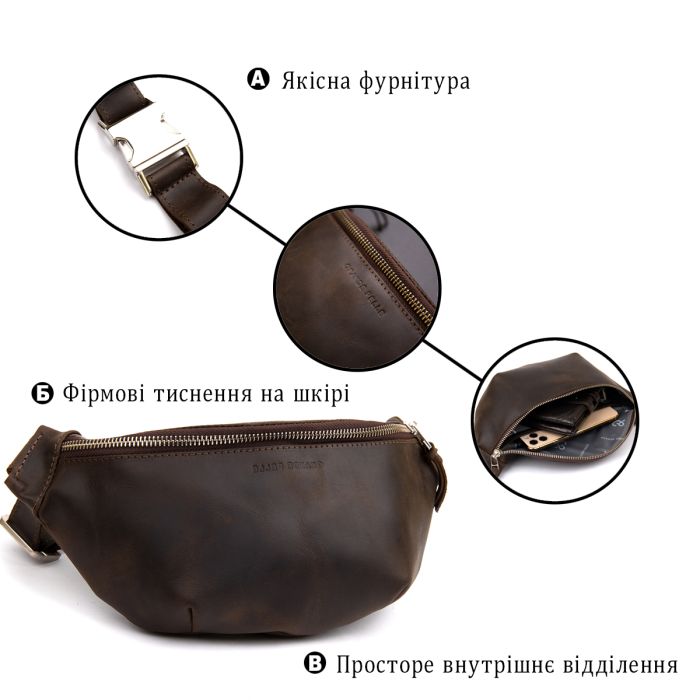 Бананка у вінтажній шкірі Grande Pelle 11154 коричнева