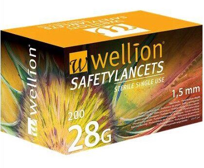 Безопасные одноразовые ланцеты Wellion 28G (1,8mm)
