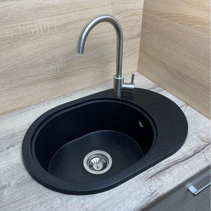 Кухонная мойка Adamant OVALE черная 610x420x180 мм, с крылом