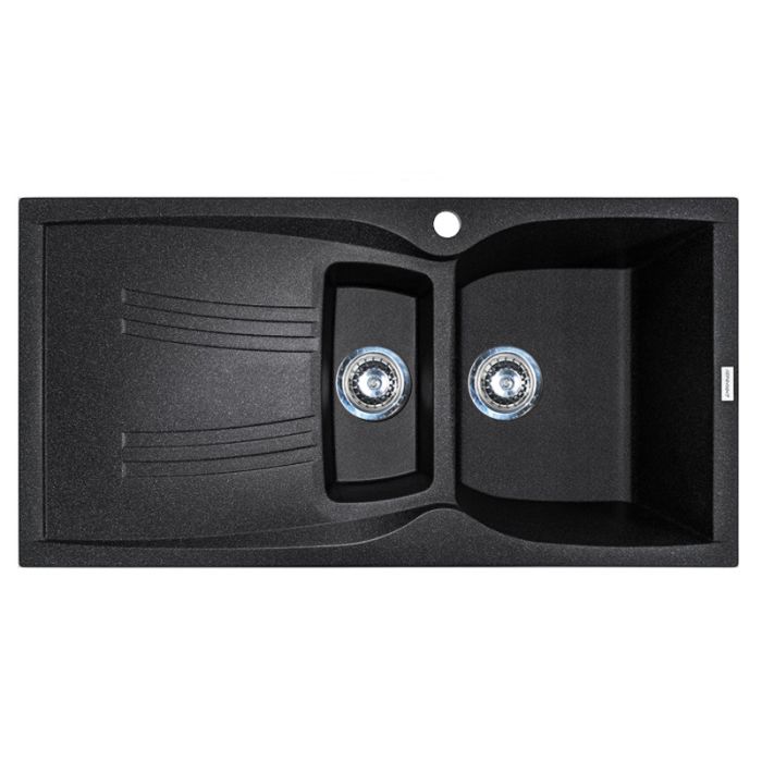 Кухонная мойка Adamant NEW LINE PLUS черная 975x495x235 мм, с крылом