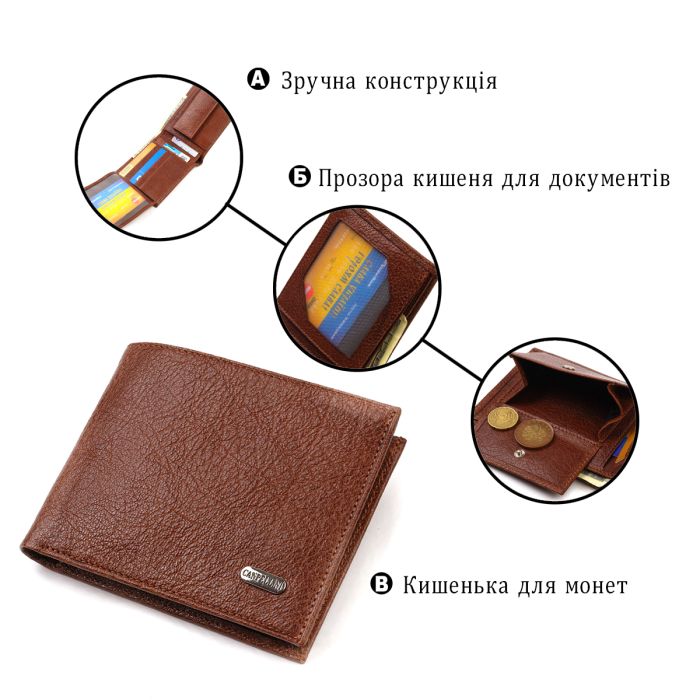 Гаманець для стильних чоловіків без застібки з натуральної шкіри Canpellini 21765 світло-коричневий