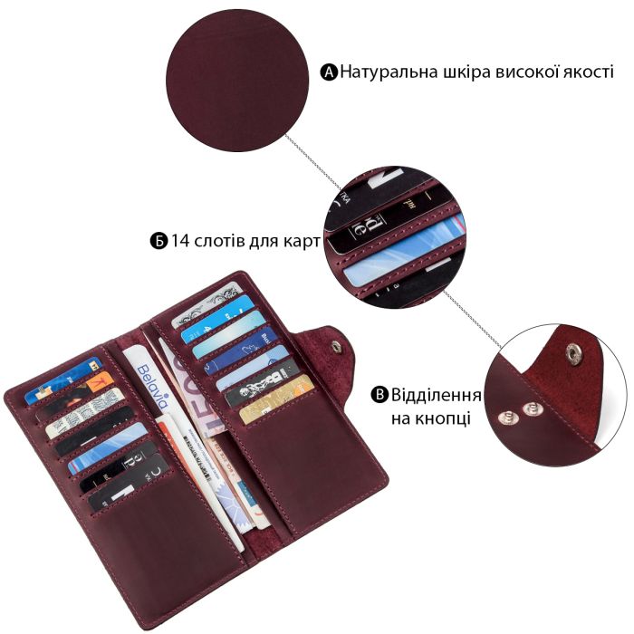 Кошелек женский из винтажной кожи SHVIGEL 16166 бордовый