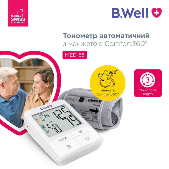 Автоматичний тонометр B.Well MED-58 з адаптером (MED-58/ad-2800)
