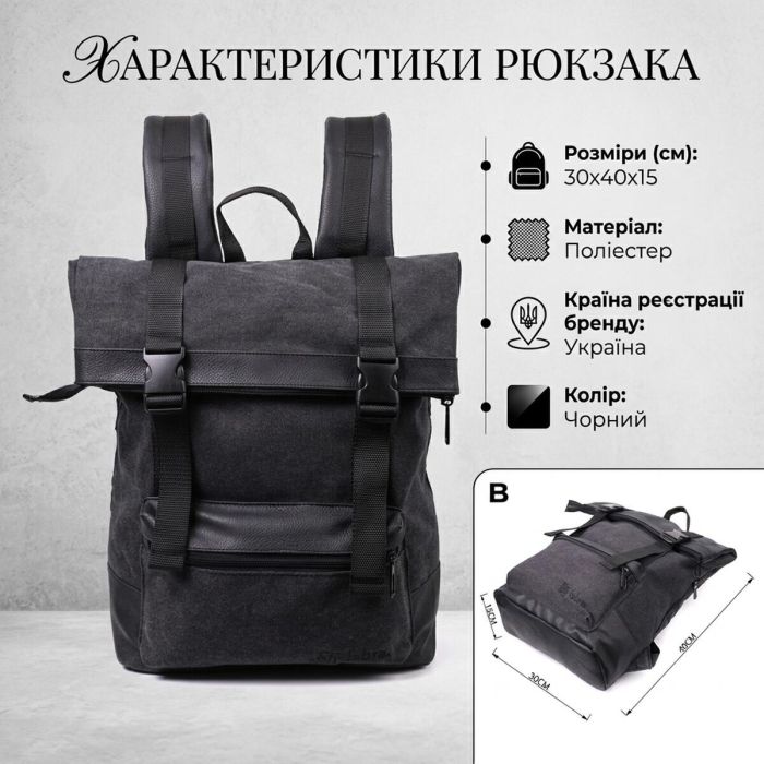 Добротный текстильный рюкзак для ноутбука со вставками эко-кожи FABRA 22583 черный