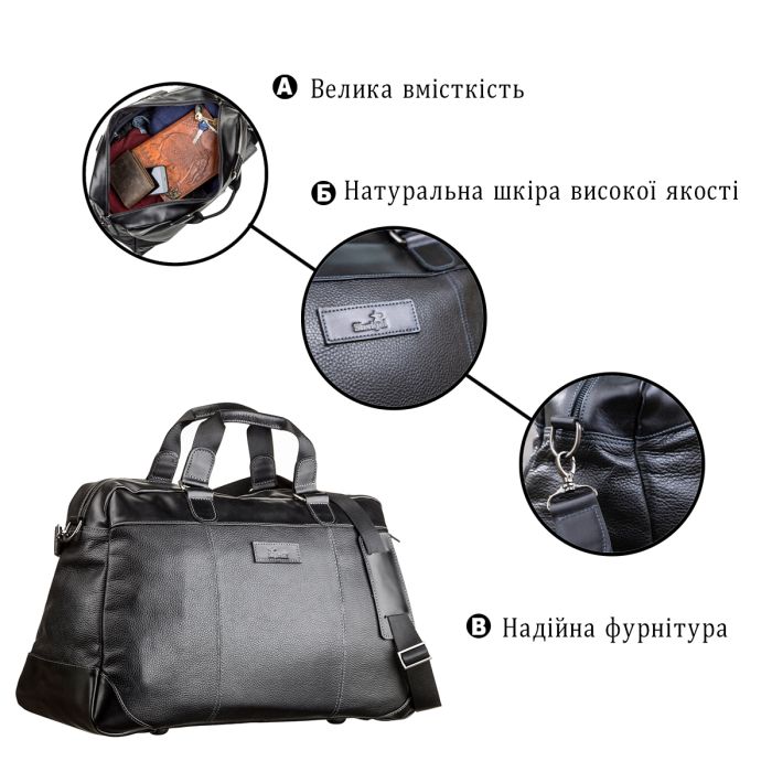 Дорожня сумка SHVIGEL 11120 чорна шкіряна