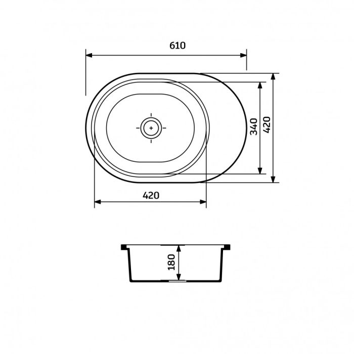 Кухонна мийка Adamant OVALE mokko 610x420x180 мм, з крилом