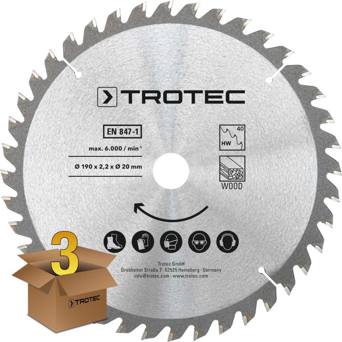 Диск пильный Trotec 190х20х2,2 HW40 Wood (3 шт) (6215001331)
