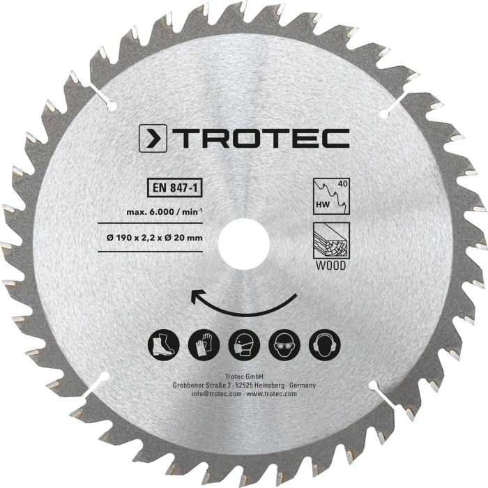 Диск пильный Trotec 190х20х2,2 HW40 Wood (3 шт) (6215001331)