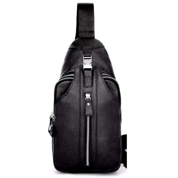 Сумка-слінг чорна шкіряна Tiding Bag F-A25F-5003A