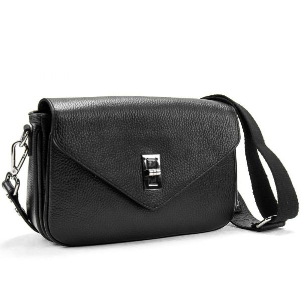 Кросбоді шкіряне чорне на замку Firenze Italy F-IT-9555A