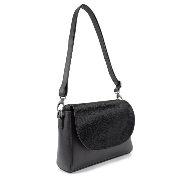 Компактна жіноча шкіряна сумочка з клапаном з хутра Firenze Italy F-IT-9804H чорна