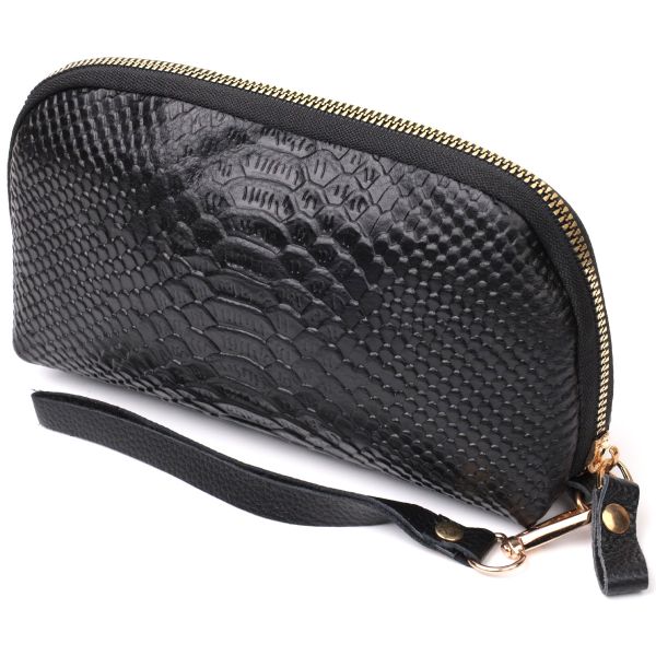 Фактурна жіноча барсетка з натуральної шкіри з тисненням під змію Vintage 22272 чорний