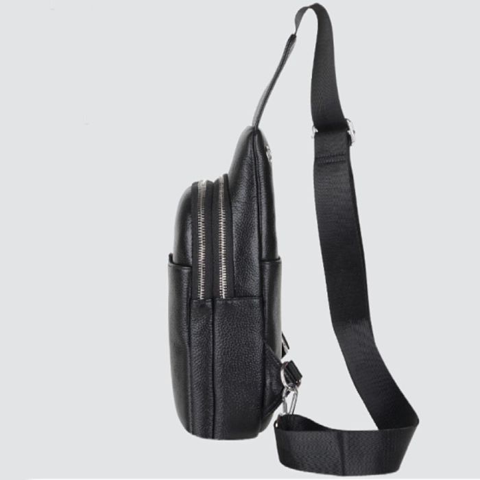 Шкіряний чорний слінг на два відділи Tiding Bag FL-A25F-8803A