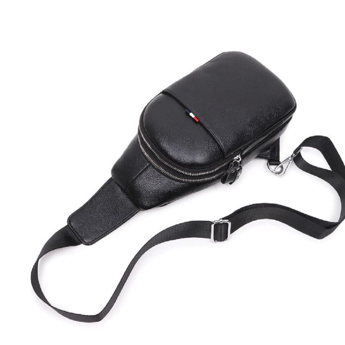 Шкіряний чорний слінг на два відділи Tiding Bag FL-A25F-8803A