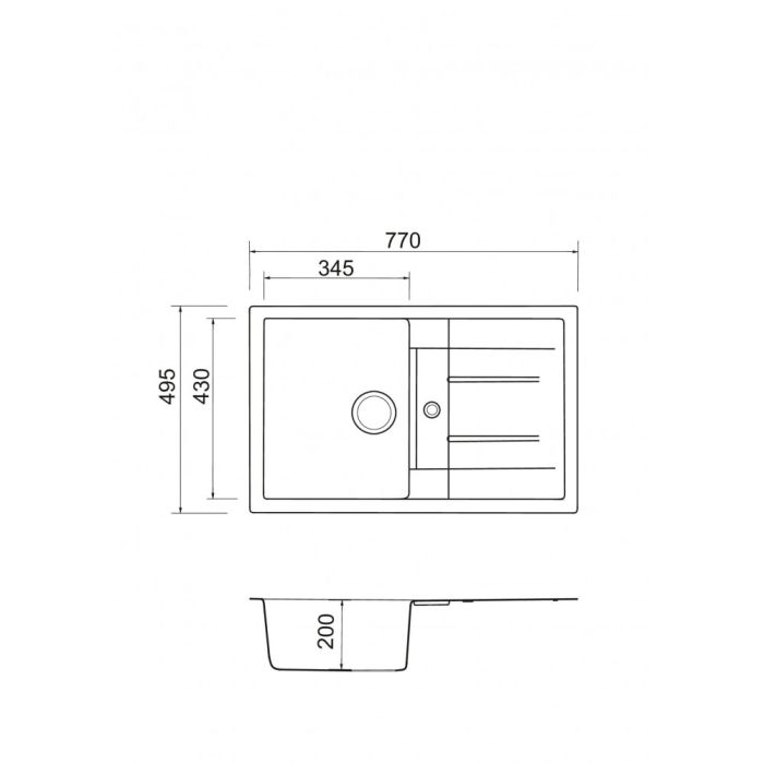Кухонная мойка Adamant FORT черный металлик 770x495x200 мм, с крылом
