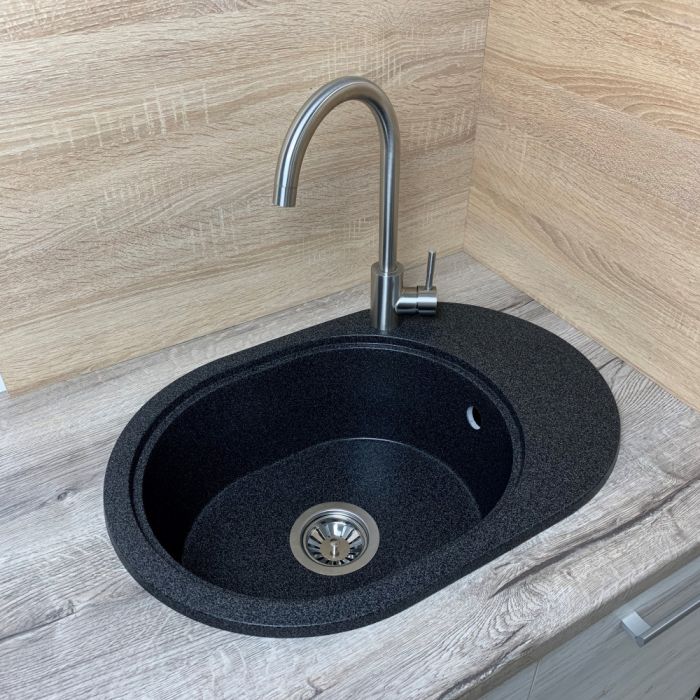 Кухонна мийка Adamant OVALE графіт 610x420x180 мм, з крилом