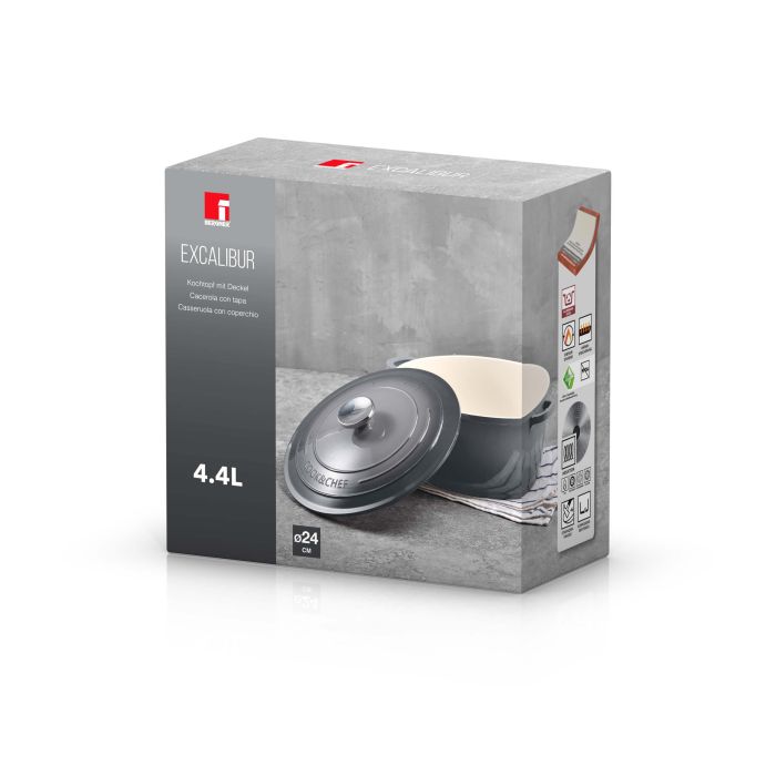 Кастрюля с крышкой Bergner Excalibur серая 24 см 4,4 л (BG-36101-GY)