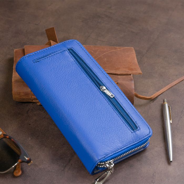 Вертикальный вместительный кошелек из кожи унисекс ST Leather 19305 синий