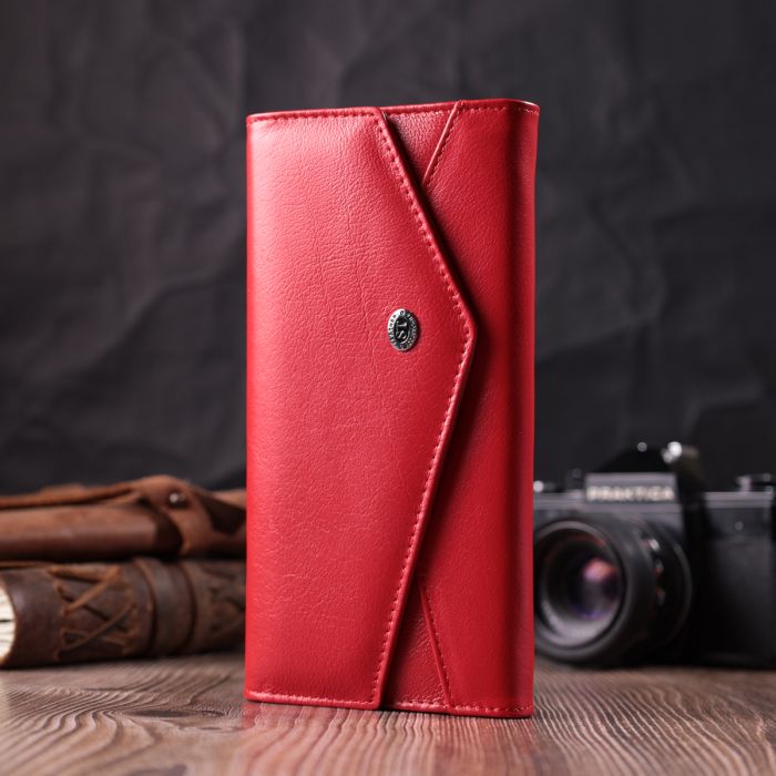 Женский кошелек с геометрическим клапаном из натуральной кожи ST Leather 22545 красный