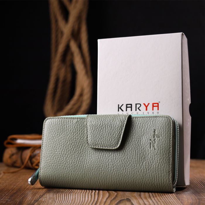 Необычный женский кошелек из натуральной кожи KARYA 21156 бирюзовый.